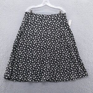 Talbots Womens Soft Knit Midi Wrap Skirt Large Black Beige Polka Dot Pull On NEW